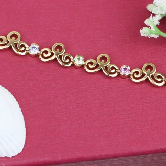 Elegant Rose Gold Bracelet with Multicolor Stones, XPBL0690 - Picture 12 of 12